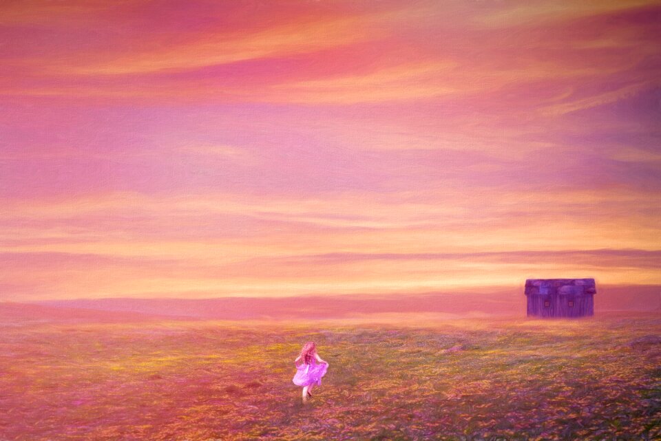 Landscape meadow girl