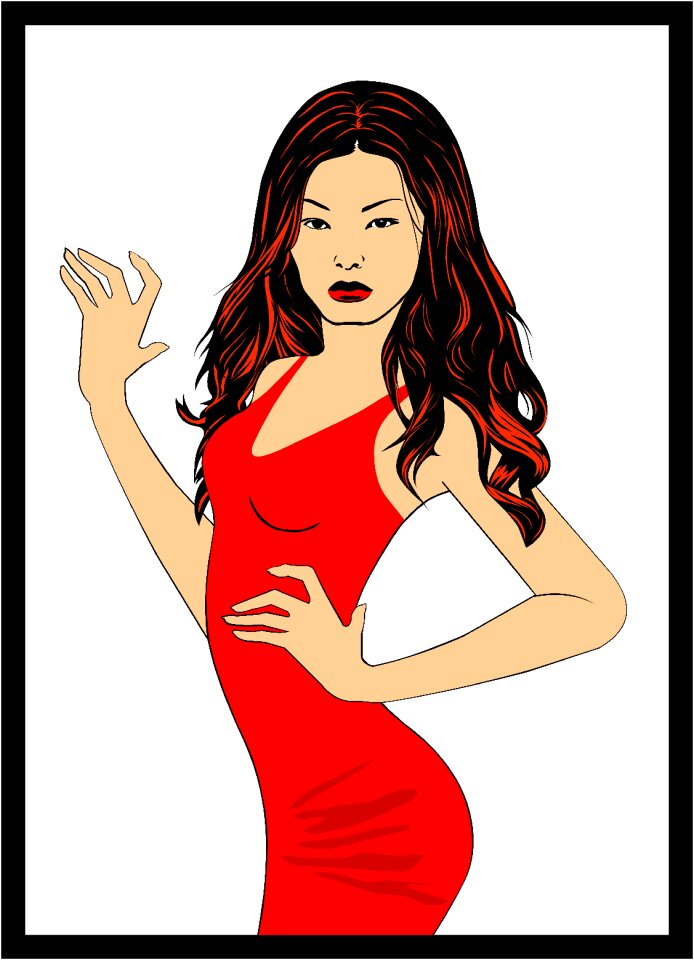 Long hair red dress asian woman