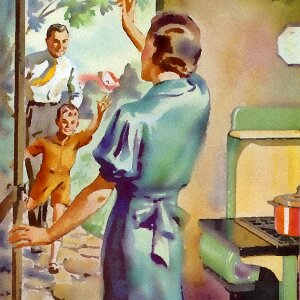 Greeting kitchen wife