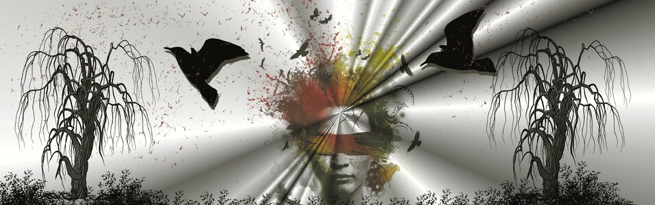 Woman face birds