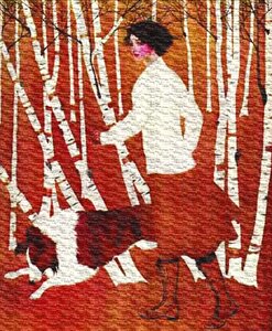 Woman woods dog