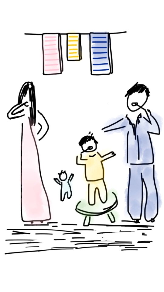 Baby together brushing teeth
