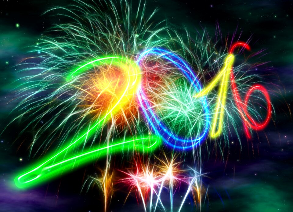 Number turn of the year shower of sparks