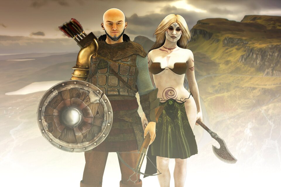 Male and female epic characters warriors