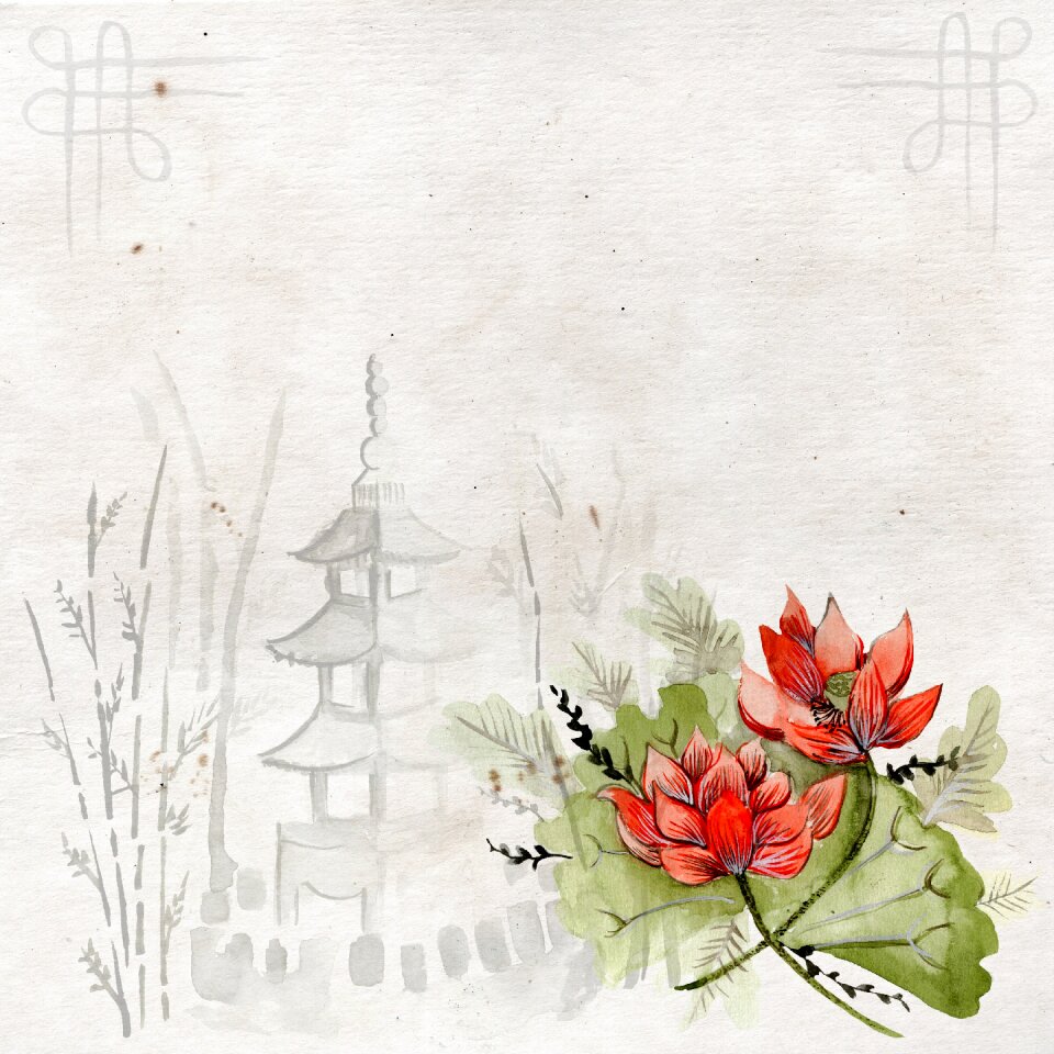 Asian flowers grey