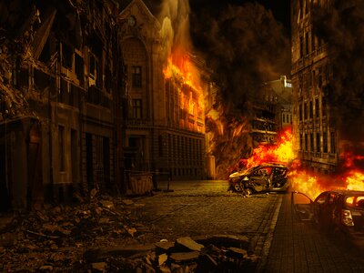 Destruction building fire