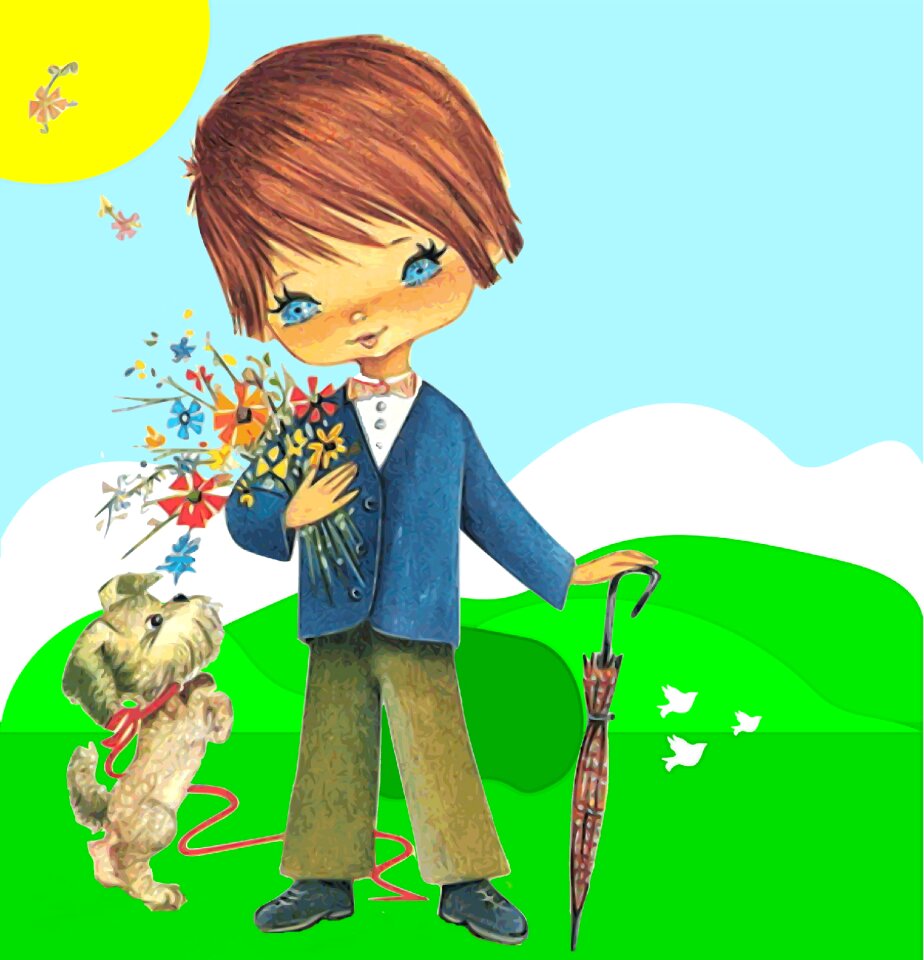 Trees flowers old card