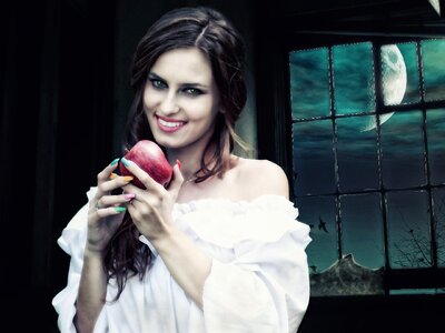 Beautiful woman moonlight apple