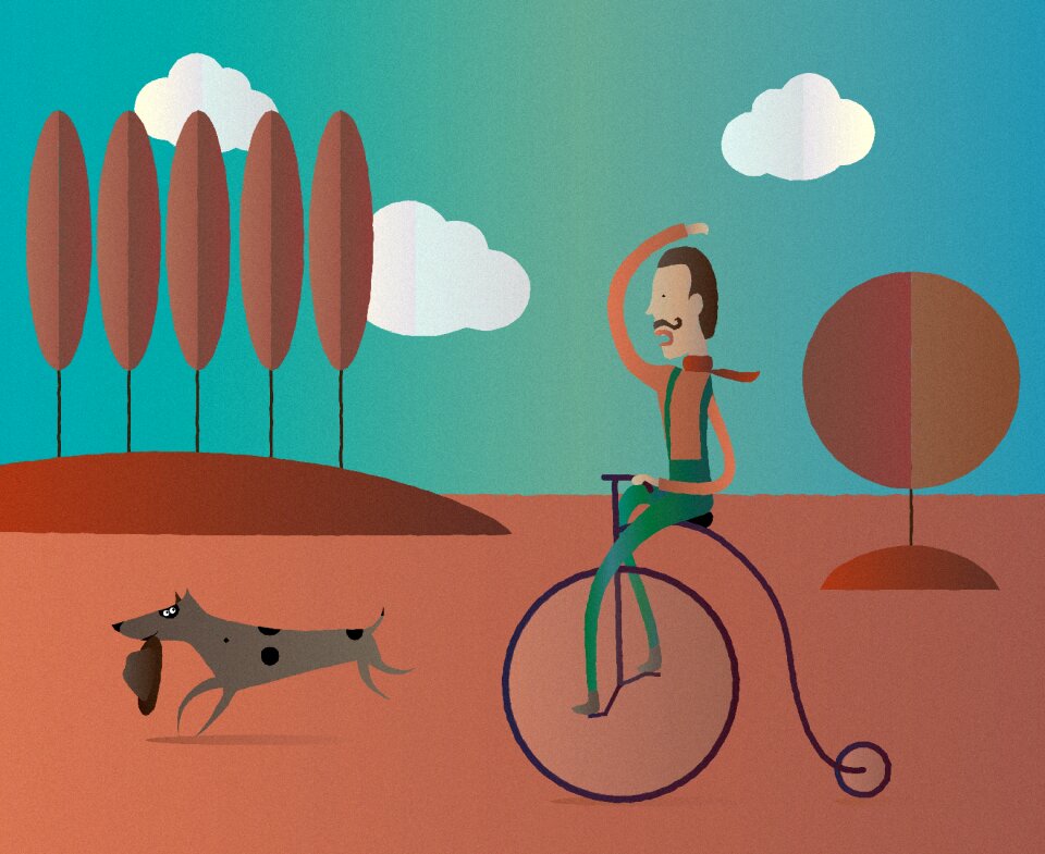 A walk with a dog cycling horse