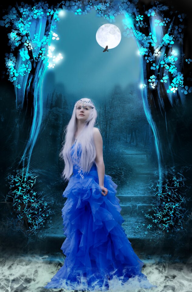 Moonlit night fairyblue dress gray hair