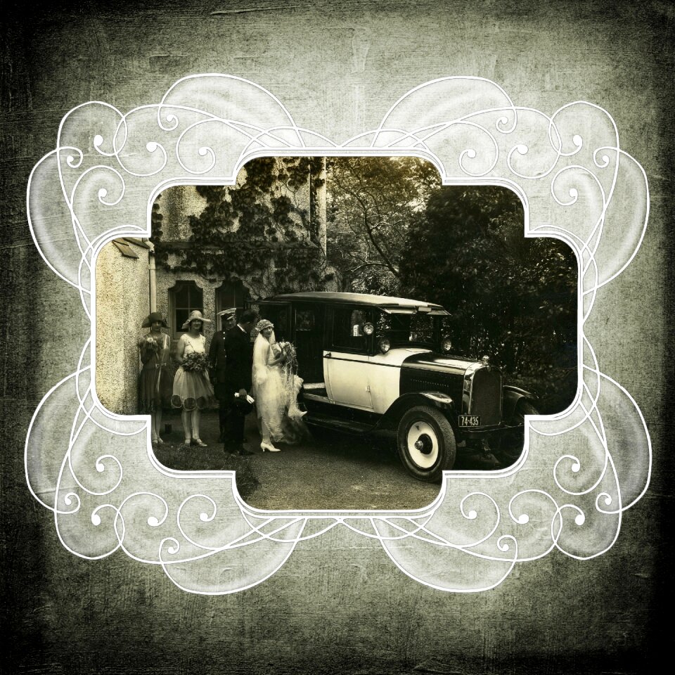 Wedding dress old car lady