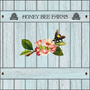 Apple blossoms bumble bee vintage