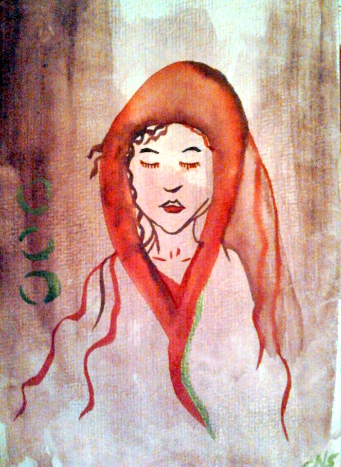 Red meditation woman