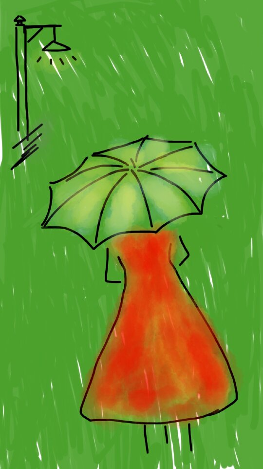 Rainy red dress street