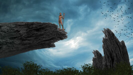 Woman trees rocks