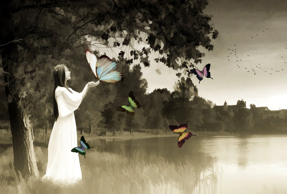 Female people butterfly