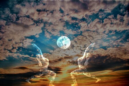 Sunset full moon blue