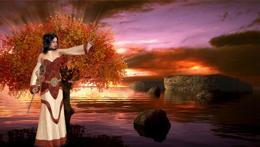 Woman tree sky
