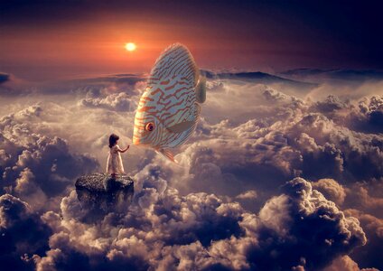 Clouds girl landscape