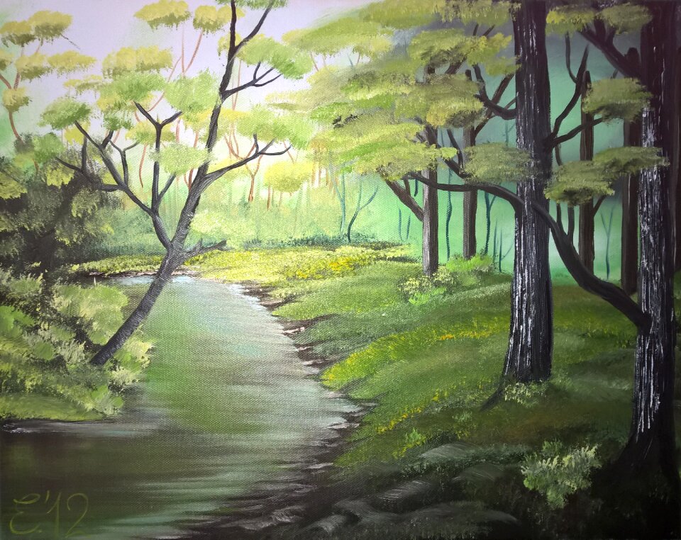 Watercourse oil on canvas Free illustrations