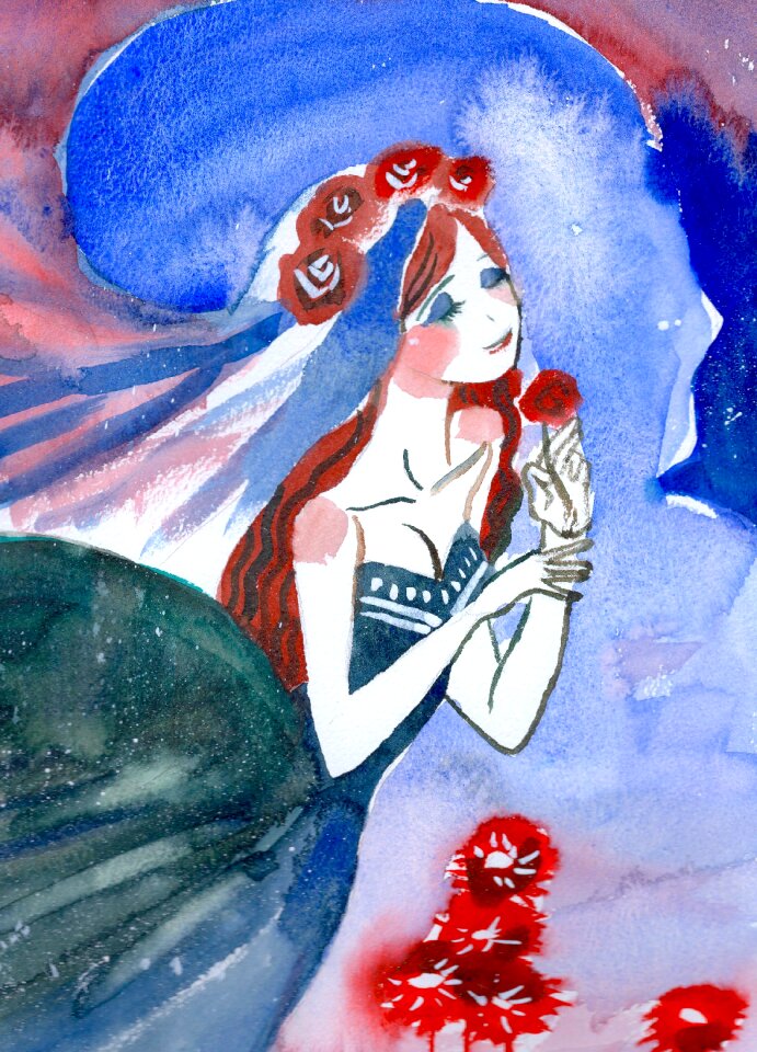 Pretty woman blue watercolor Free illustrations