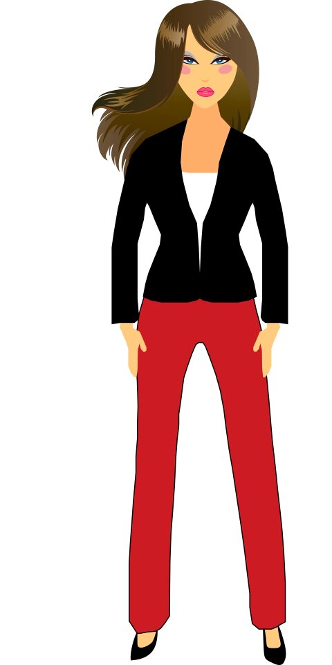 Female red trousers long hair