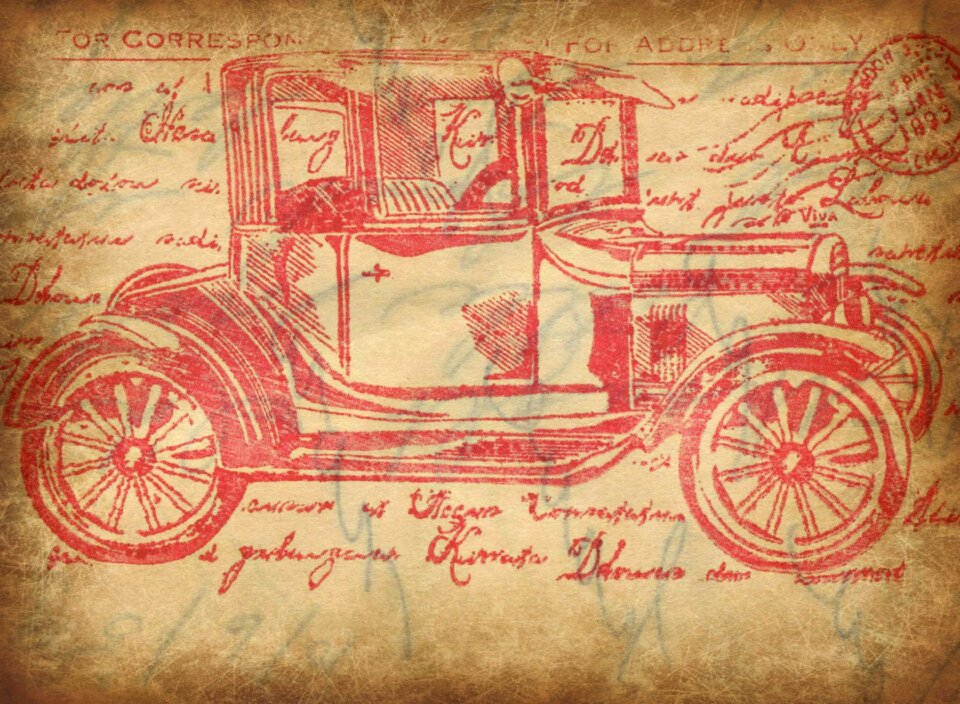 Old fashioned vehicle postcard