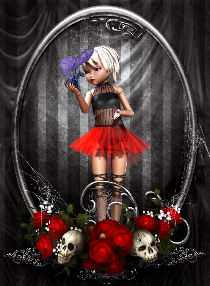 Decoration skull red flowers