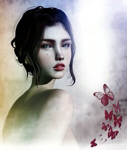 Butterflies woman blue