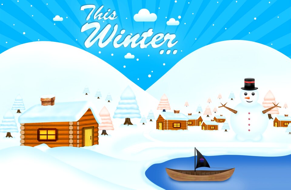 Winter scenery village vector Free illustrations