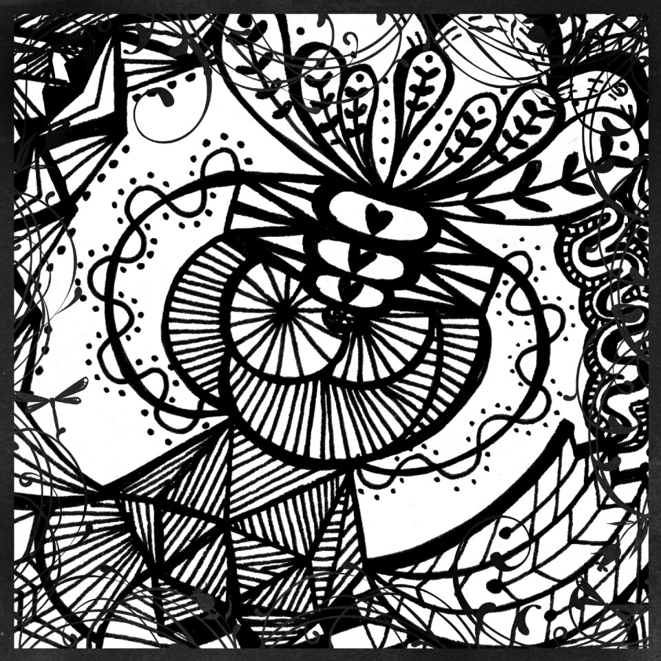 Abstract white black pen