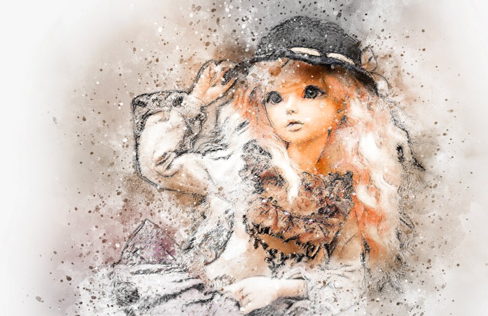 Vintage girl watercolor