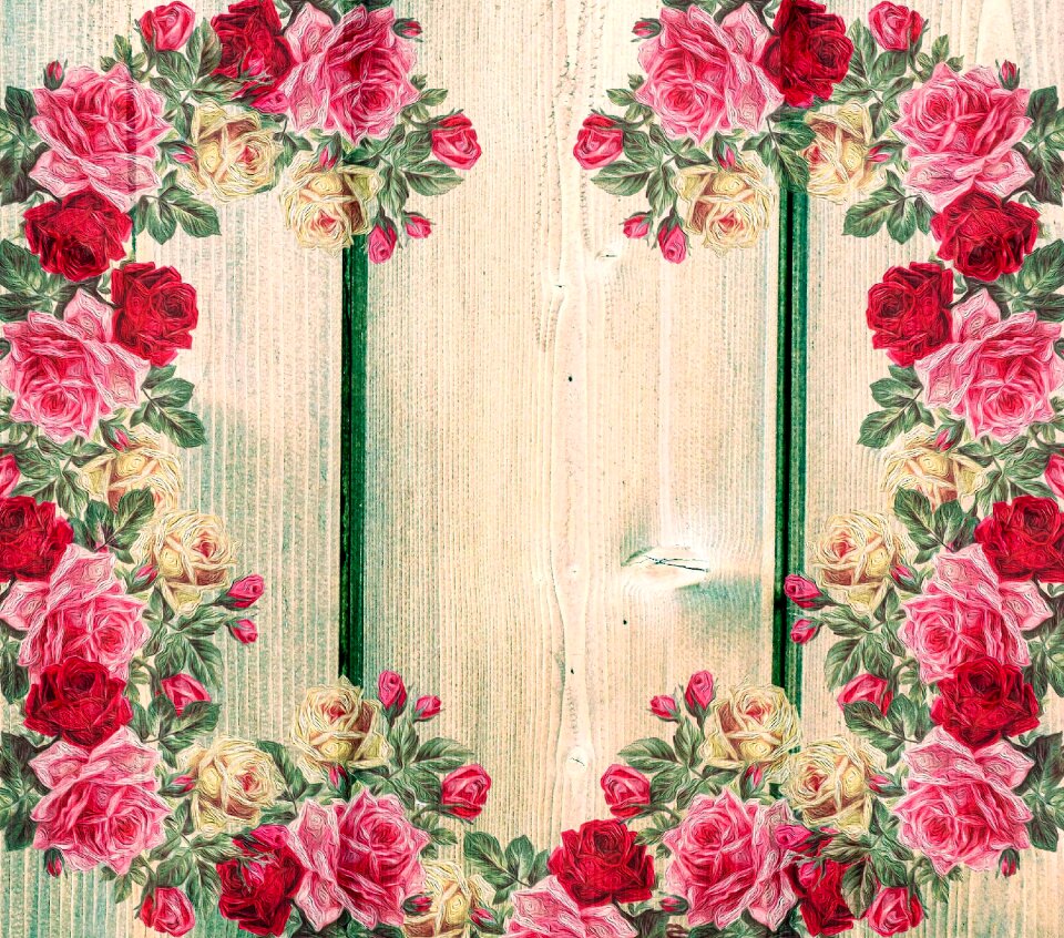 On wood romantic flowers