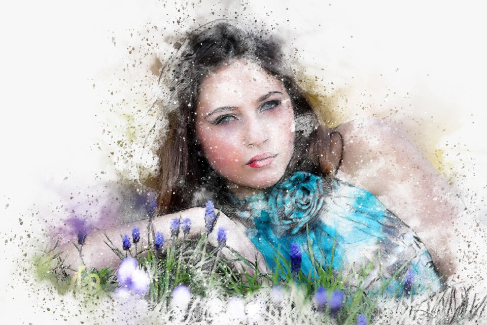 Vintage girl watercolor