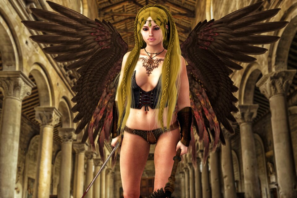 Woman winged warrior dark