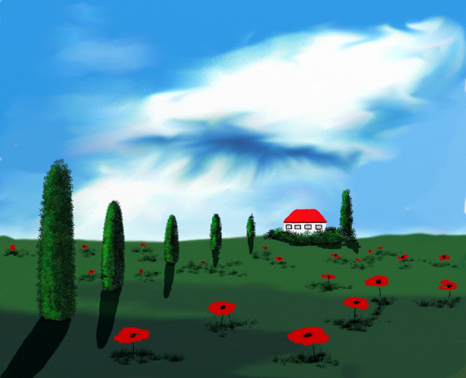 Landscape lighting watercolour painting