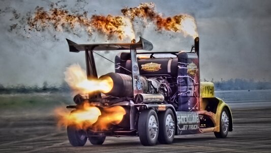 Turbines flames show truck