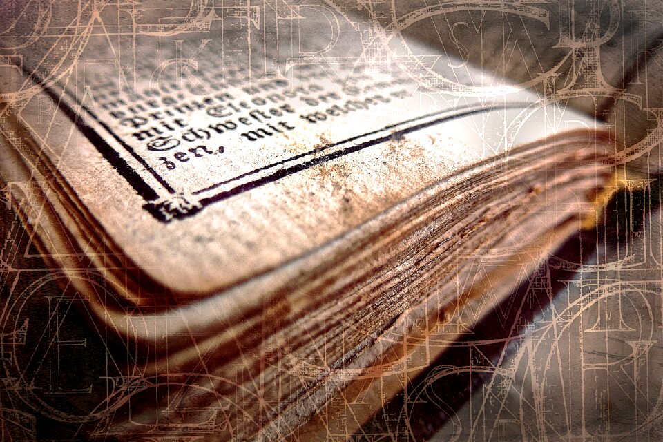 Close up old book worn
