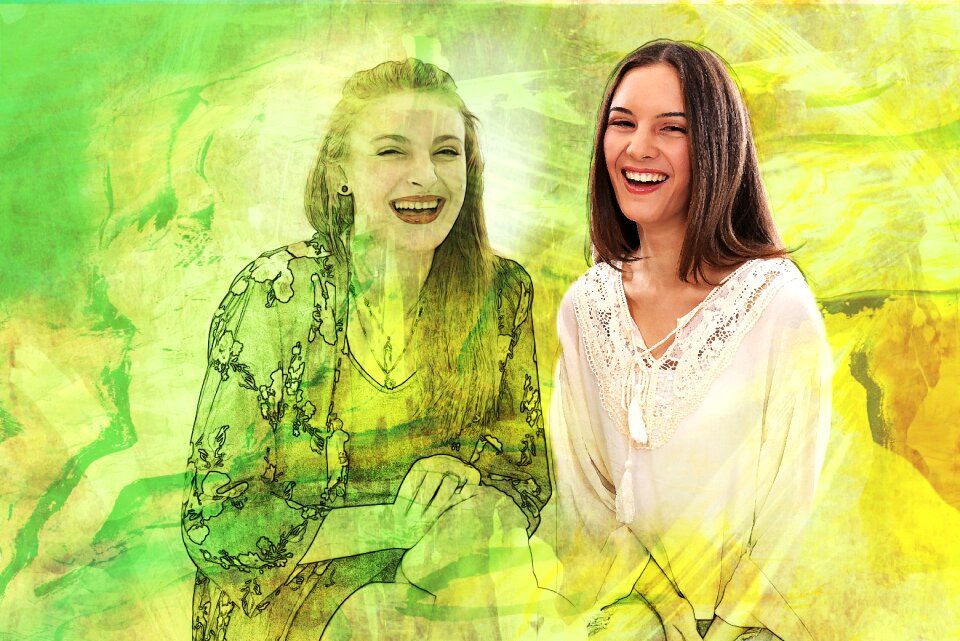 Drawing mirror image young women