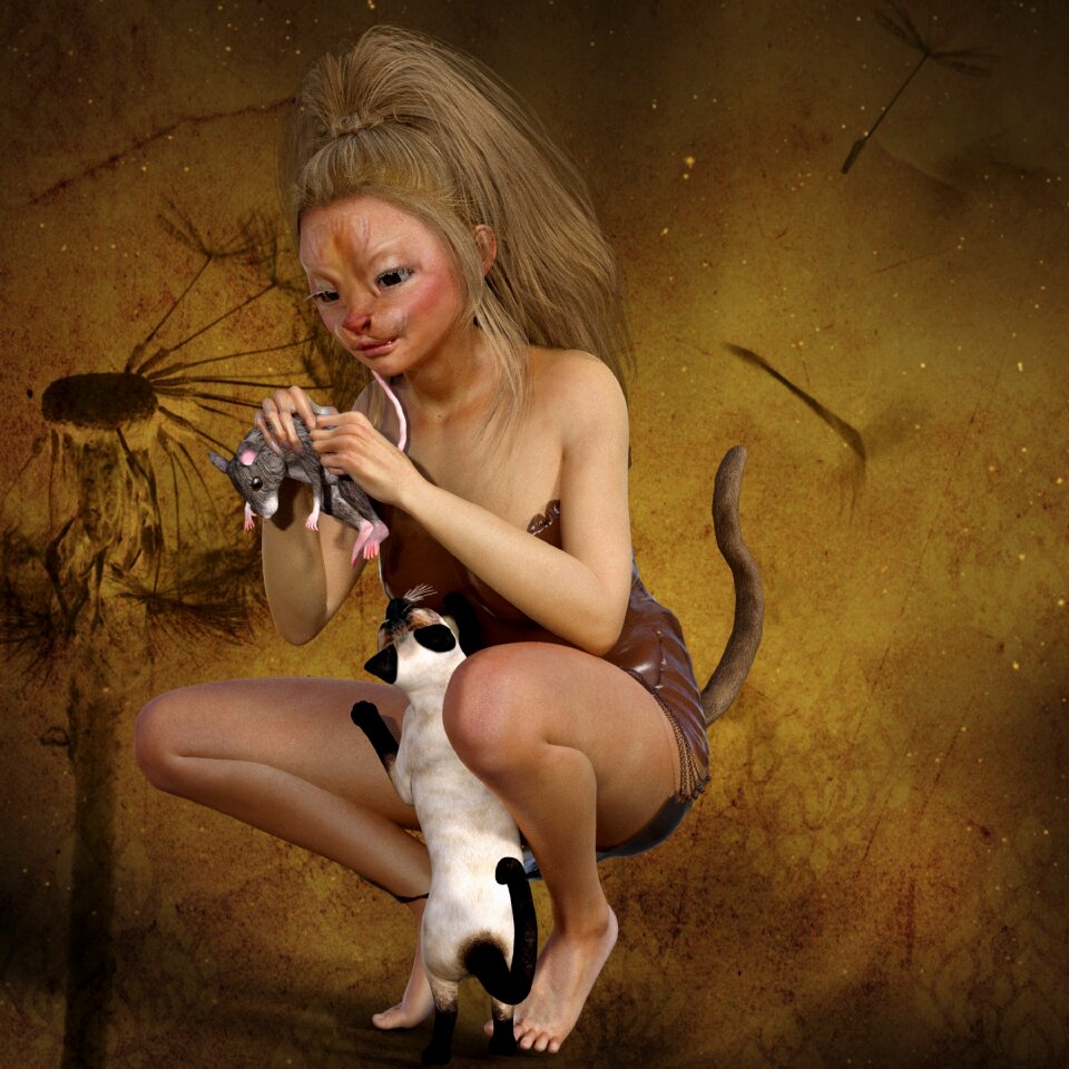 Girl fantasy domestic cat
