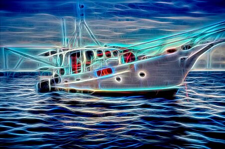 Fishing boat blue ghost Free illustrations