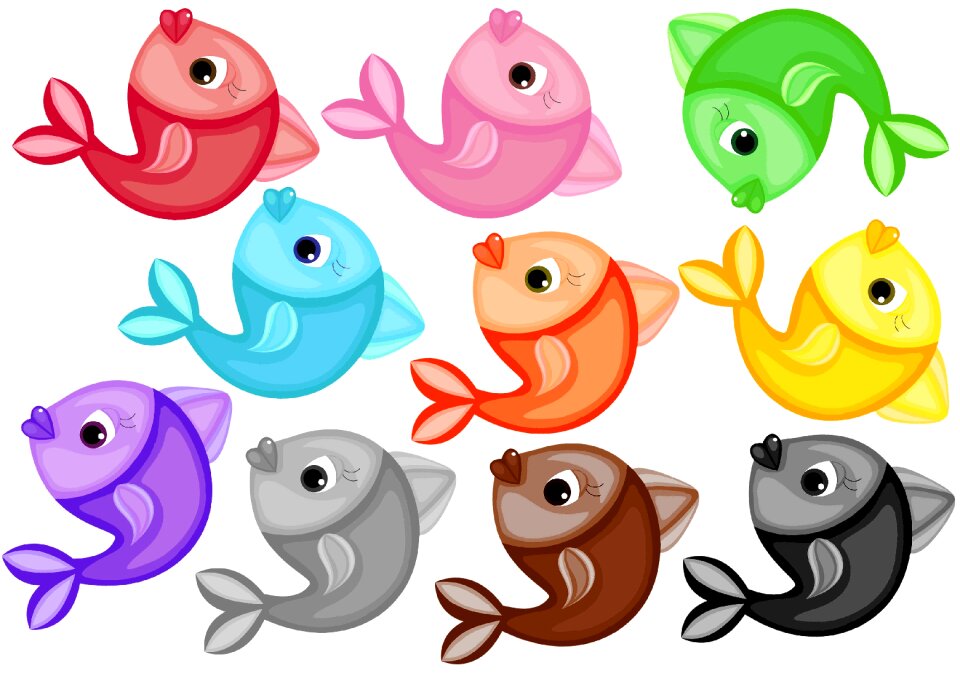 Green fish pink fish white fish