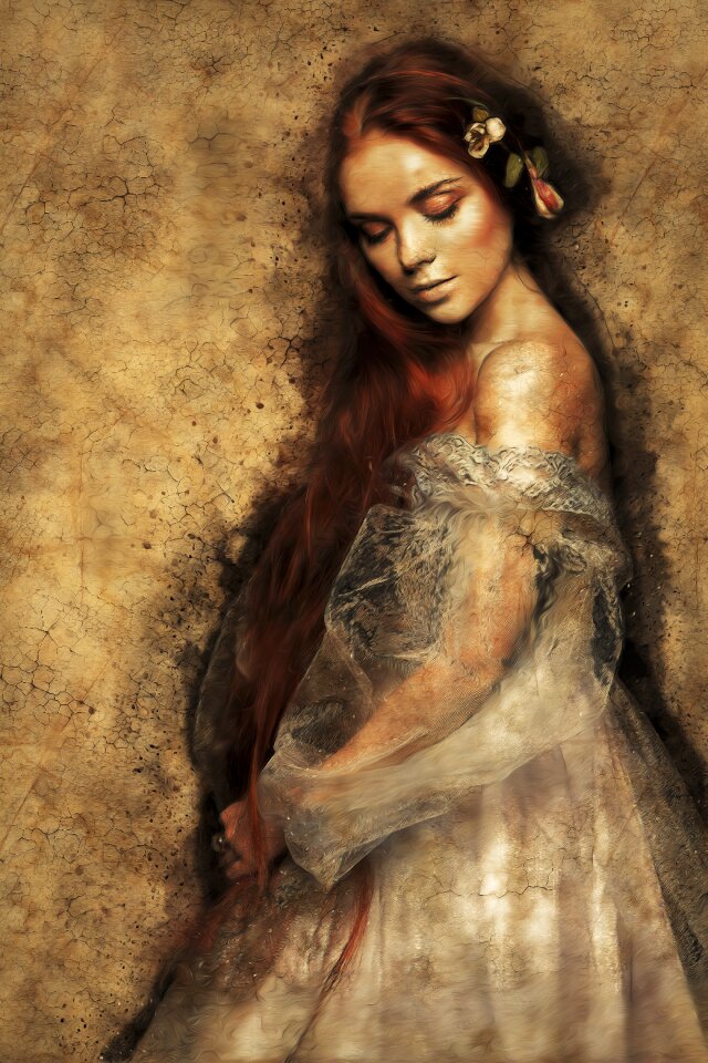 Lady red hair long hair