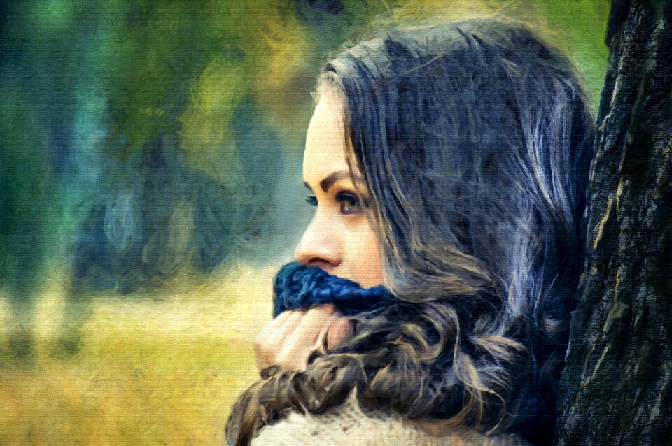 Girl with scarf girl in the forest Free illustrations