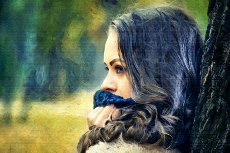 Girl with scarf girl in the forest Free illustrations