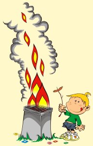 Flames sausages cook