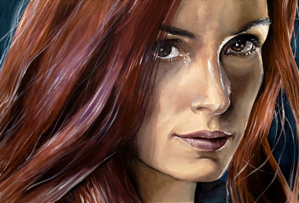 Portrait watercolor red