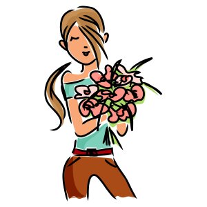 Girl brunette bouquet of flowers