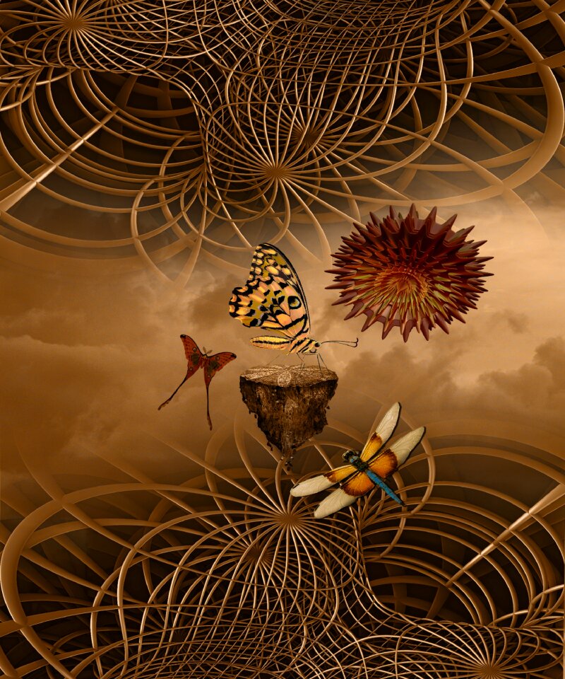Landscape steampunk sunset