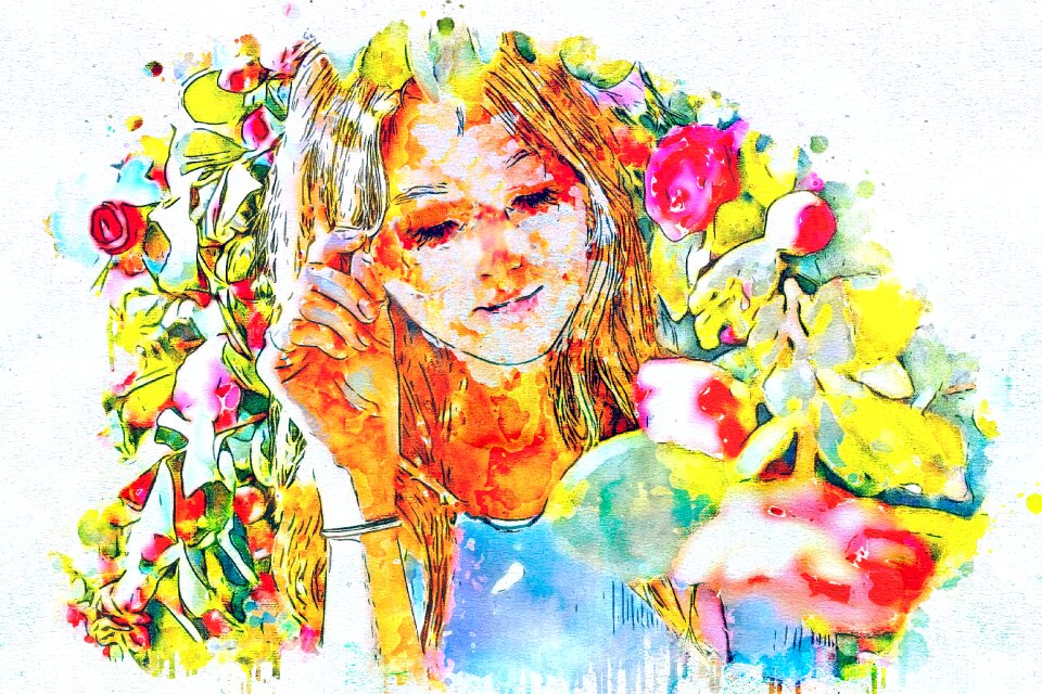 Reading nature watercolor
